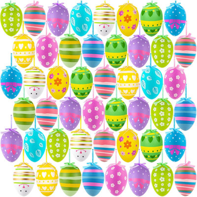 48 Pcs Easter Hanging Eggs, Multicolored Plastic Easter Egg Hanging Ornaments, Decorative Hand Painted Ball DIY Crafts Tree Ornaments For Decoration,