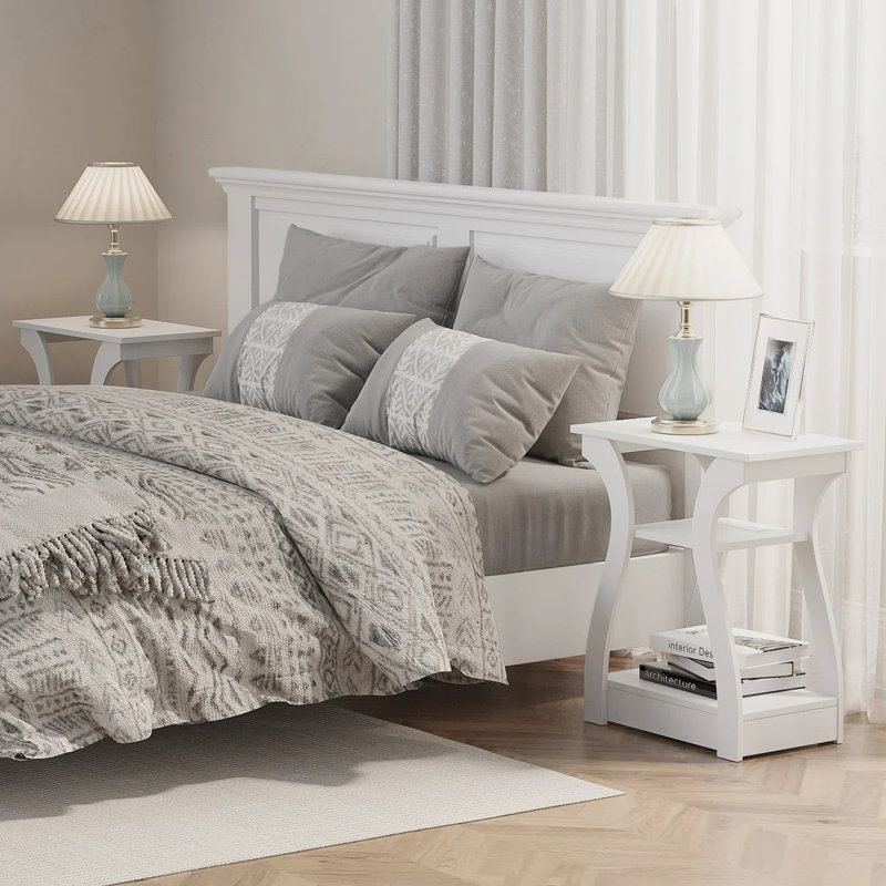 23.62'' End Table,Small Side Table with Built-In Outlets for Living Room,Bedroom,Nightstand, White, 1