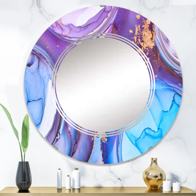 Miroir mural moderne mauve et turquoise abstrait et fluide