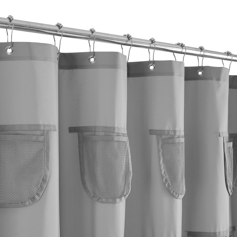 Mesh Pocketed Water Repellent Shower Curtain, Grey, 72" H x 72" W