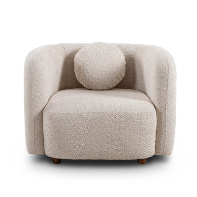 C3-2507 Accent Square Sofa Chair, Boucle Fabric Upholstered Single Cloud Couch, Japandi Style Armchair for Modern Living Room, 1 Seater Sofa