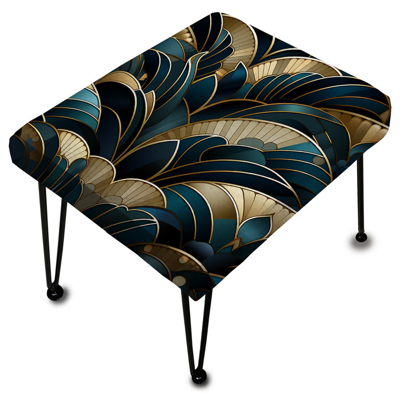 Emerald And Gold Art Deco Pattern - Marble Rectangle Ottoman