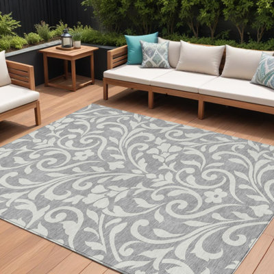 Tapis intérieur lavable floral gris et ivoire 9 pi x 12 pi