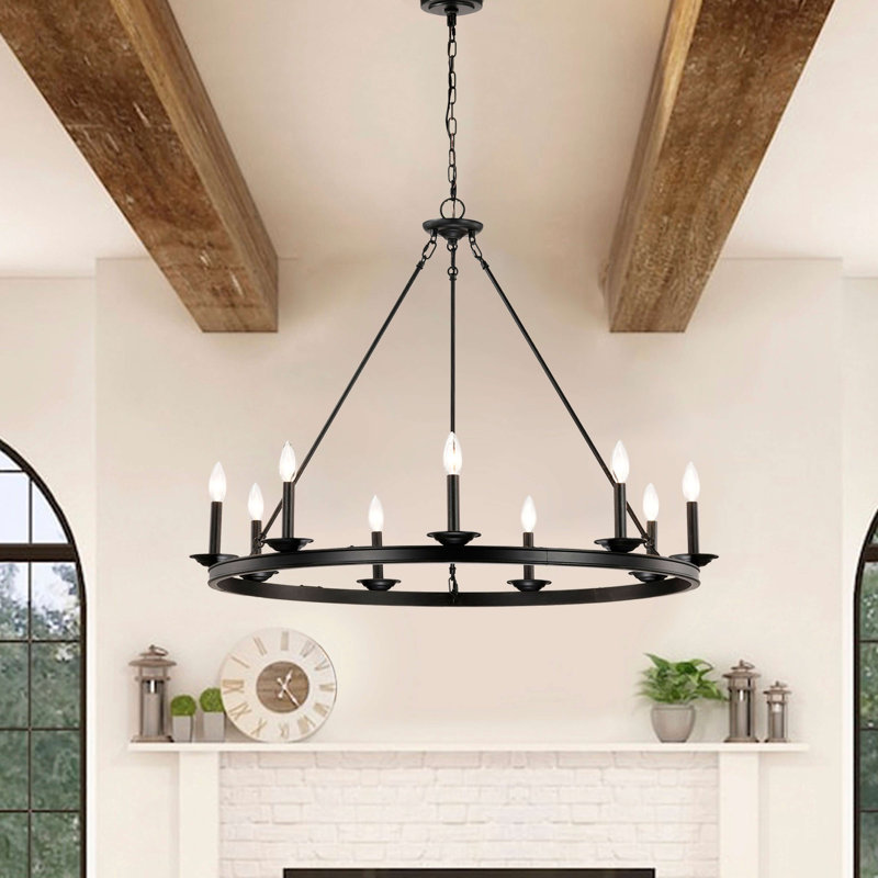 Lustre rond en forme de bougie noire à 9 lumières Eva