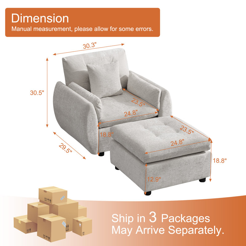 Ensemble de fauteuil d'appoint avec repose-pieds, Gris clair, Oui
