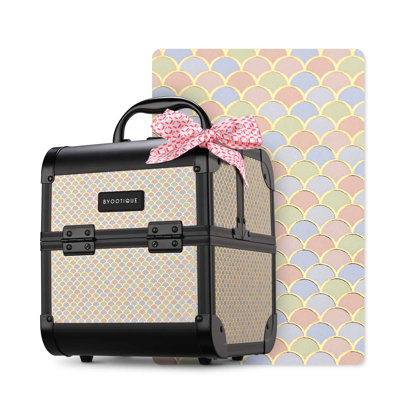  Makeup Train Case with Mirror Cosmetic Box Organizer Art Deco Pastel