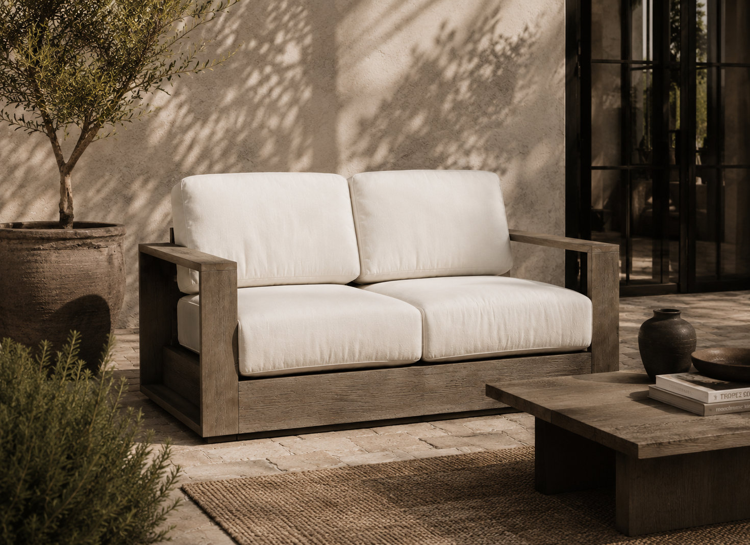 Harbor 65" Acacia Patio Loveseat, Gray