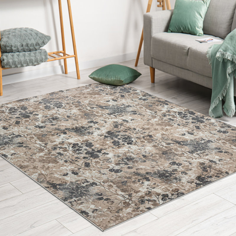 Mamane 1242 Transitional Floral Gray Area Rug, Rectangle 5'3" x 7'3"