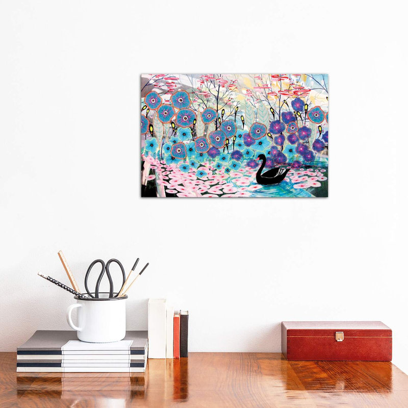 The Black Swan by Aja Trier - Wrapped Canvas Painting, 30.48 cm H x 45.72 cm W