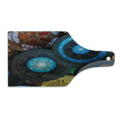 Ambesonne Moroccan Tempered Glass Cutting Board Old Touristic Places Multicolor
