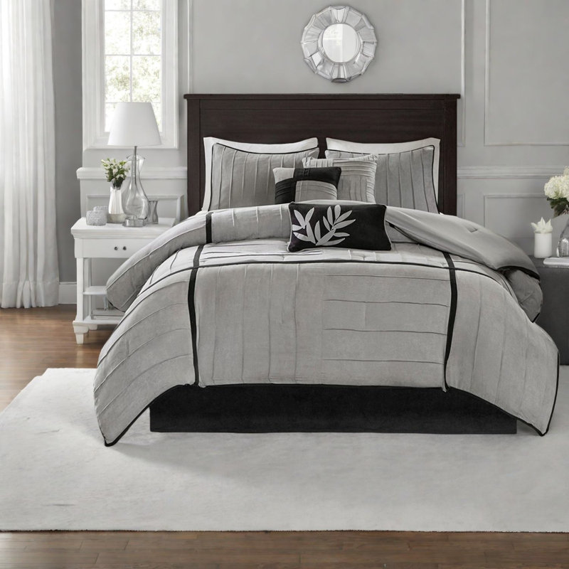 Premium Grey Micro Suede Bedding Sets, Polyester Comfort, Casual Home Style