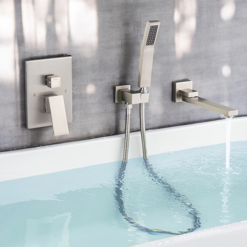 1 Handle Wall Clawfoot Tub Faucet with Diverter, Brushed Nickel