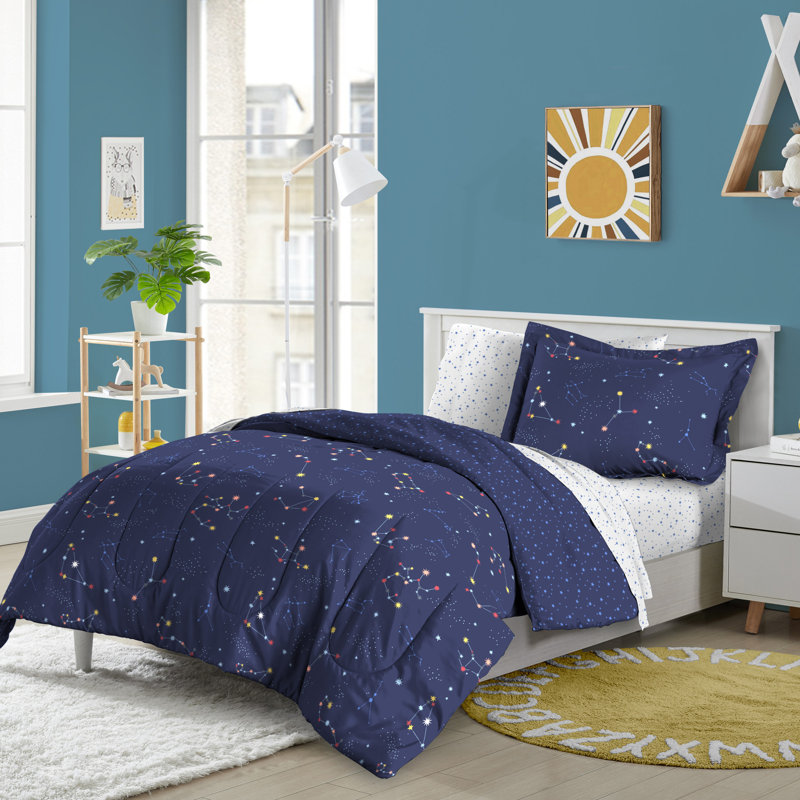 Lit dans un sac Zodiac bleu minuit, Édredon double et 4 pièces supplémentaires