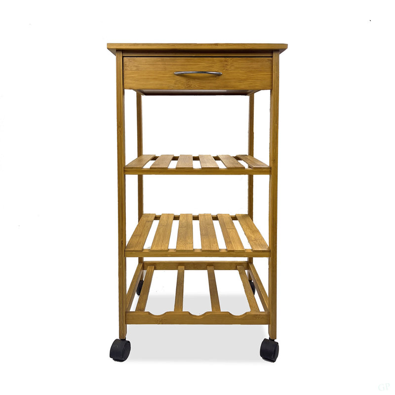 Chariot moderne moderne avec trois tablettes ouvertes et un tiroir de rangement