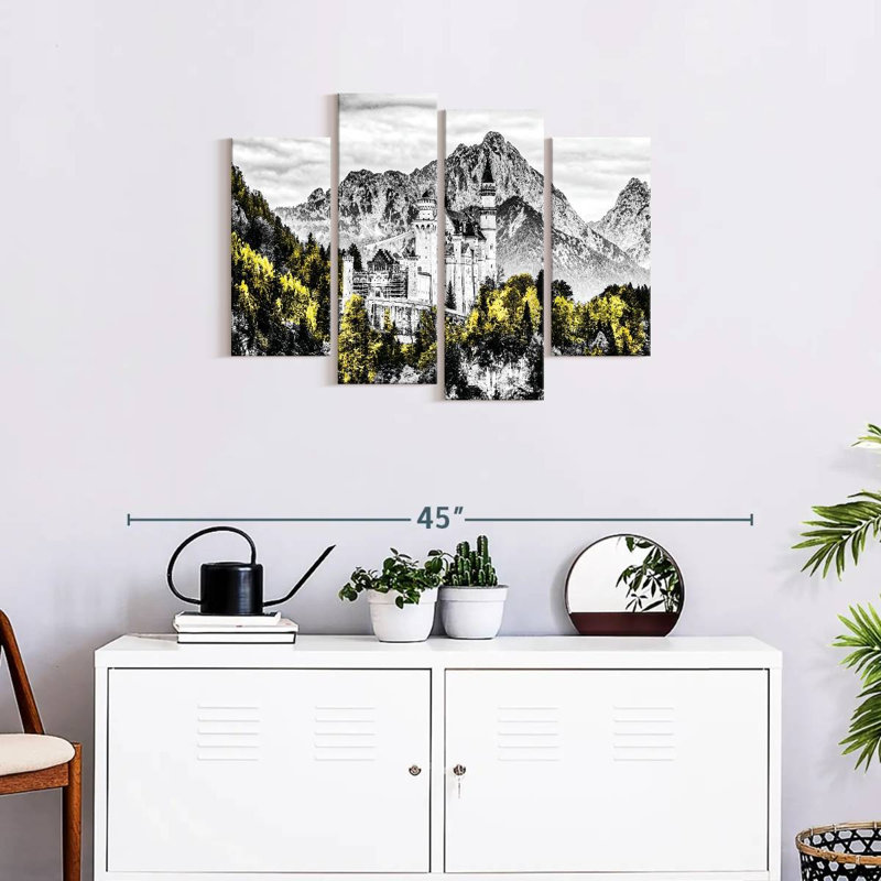 Château de Neuschwanstein, impression sur toile 4 pièces, H 22 po x l 36 po x P 1 po