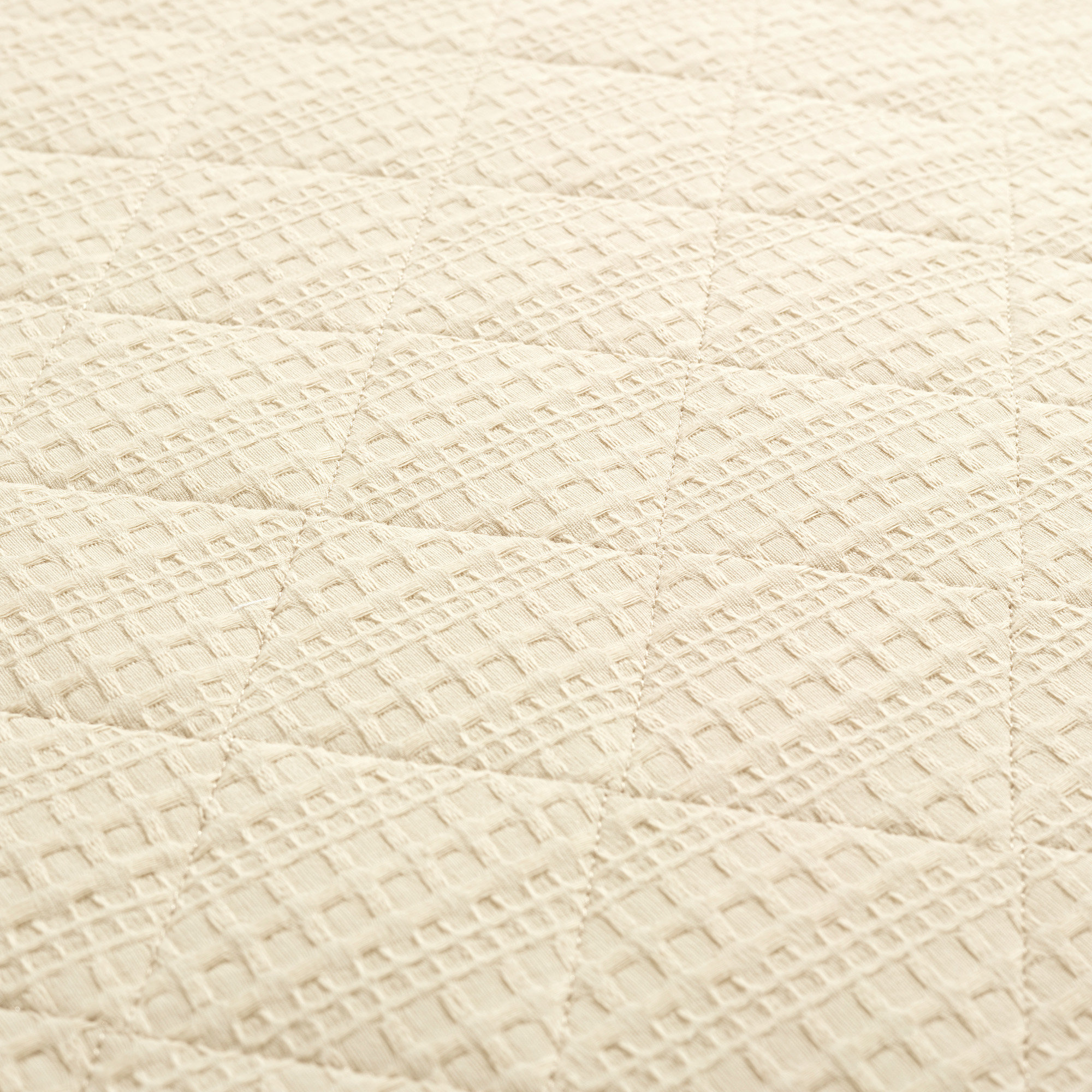 Haniya Solid Waffle Woven Cotton Textured Quilt 3 Pieces Set, Beige, Queen Quilt + 2 Standard Shams