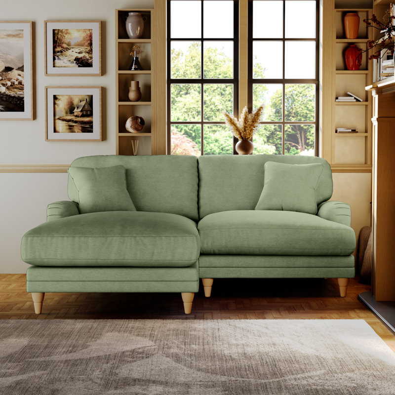 Elfur 3 Seater Sofa & Chaise, Left Hand Facing, Tropical Green, Country Oak