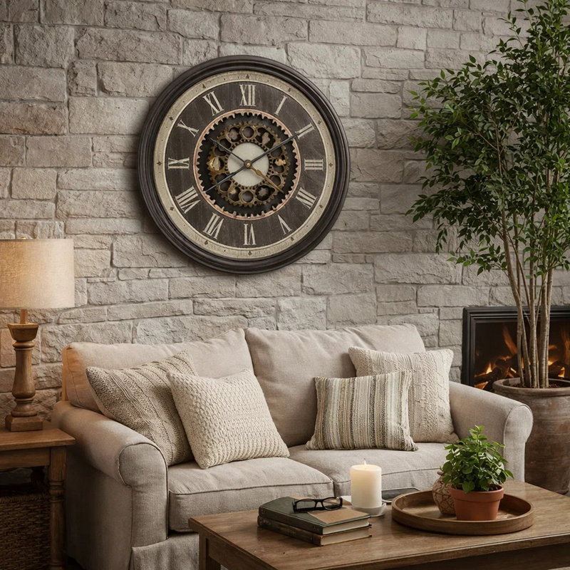 Horloge murale Hez Classic, mécanisme de déplacement, brun foncé de 23 pouces