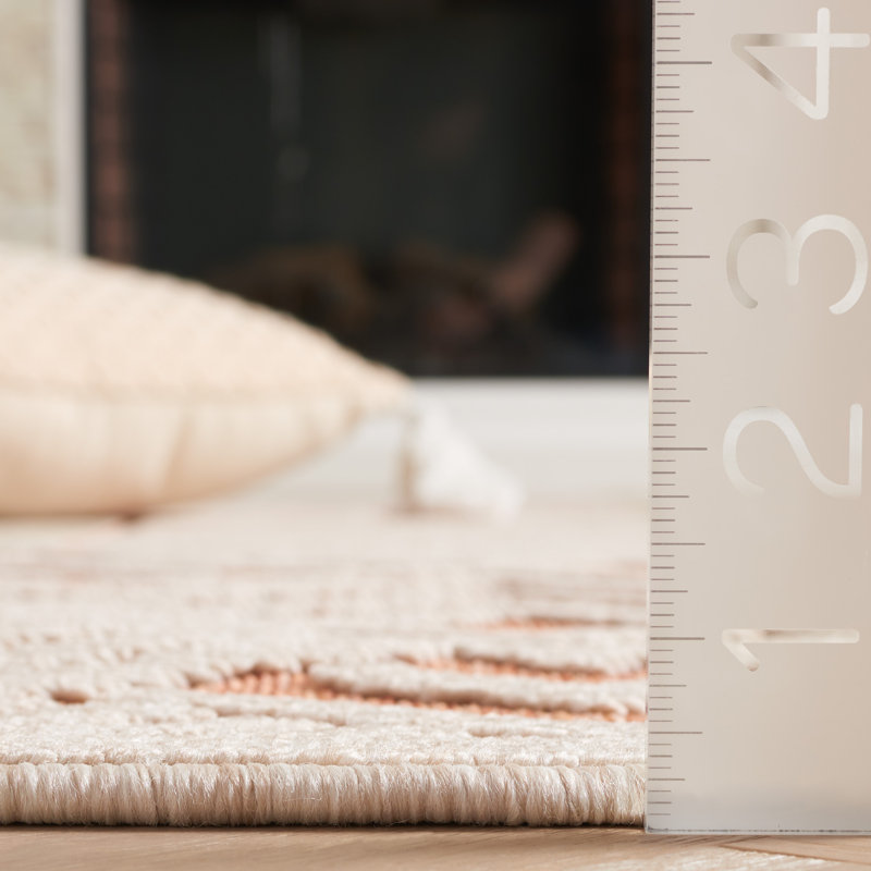 Ivory and Rust Geometric 5' x 7' Stain-resistant Rug