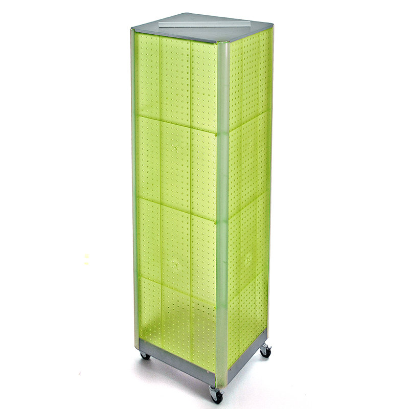 Four-Sided Pegboard Tower Floor Display on Wheeled Base. Panel Size: 16"W x 64.25"H