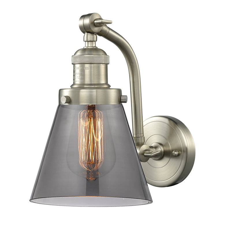Applique murale 1 lumière Cone, Ampoule à DEL rétro de 6 watts, Fumé, Nickel poli
