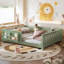 Lit plateforme double avec barrière de sécurité intégrée pour bibliothèque, cadre de lit double en bois massif Montessori pour enfants, garçons, filles, facile à assembler (double, vert, bibliothèque)-1009214345-1017657922
