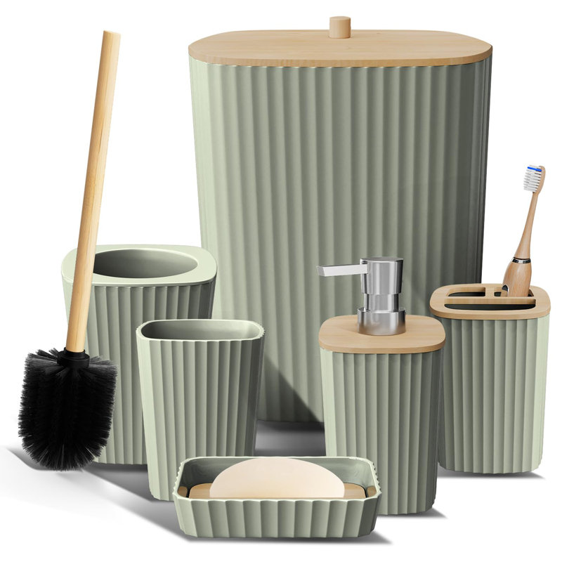 Ensemble de salle de bain - Ensemble d'accessoires de salle de bain, ensemble d'accessoires de salle de bain 6 pièces, ensembles de salle de bain avec brosse de toilette, poubelle et distributeur de savon