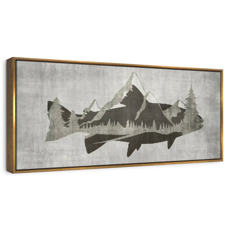 Mountain Trout I, Floating Frame Gold, 37" X 13"