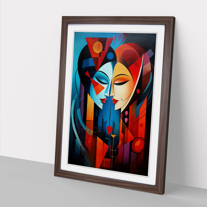 XYZ-FRM-V1223-6320 Two Women in Love Futurism No.2 1 Piece Single Picture Frame Wall Art, 64cm H x 46cm W x 2cm D, Walnut