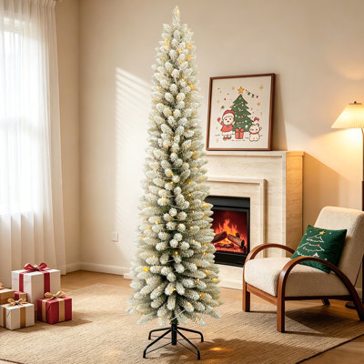 Arbre de Noël artificiel mince en flocons pré-éclairé