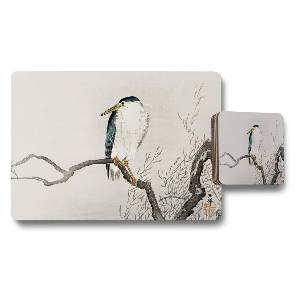 Kingfisher Placemats and Coaster Set With Branches Artwork