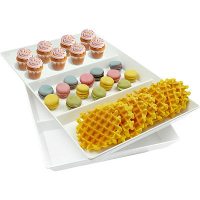 BPA-Free Divided Plastic Serving Tray, 15 x 10 Inch Partitioned Food Platter for Fruit Snack Party Entertaining