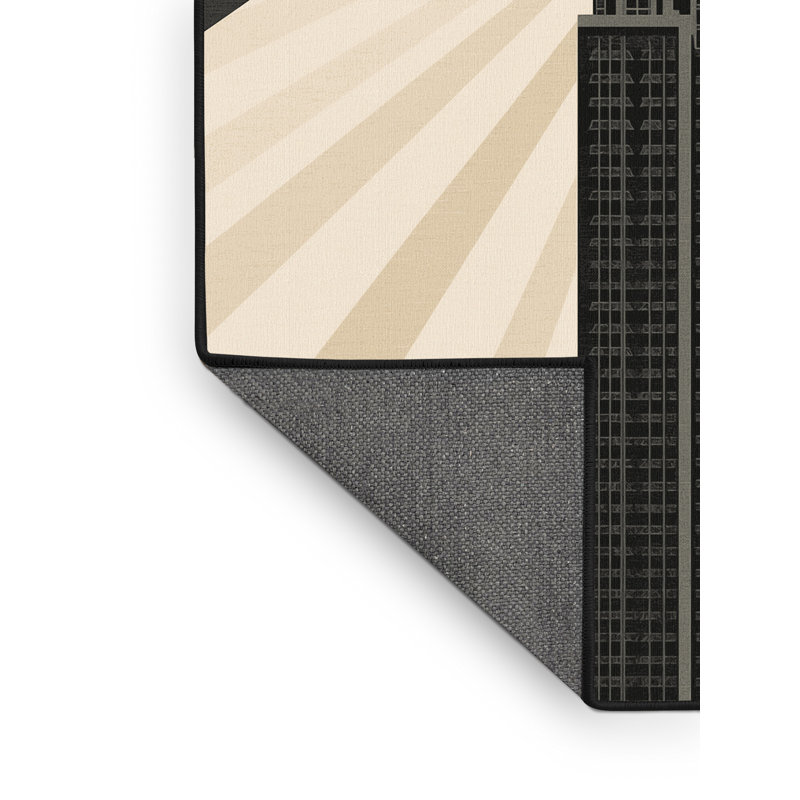 Tapis beige moelleux moelleux moelleux de style Art déco Empire State Building, 2 x 3