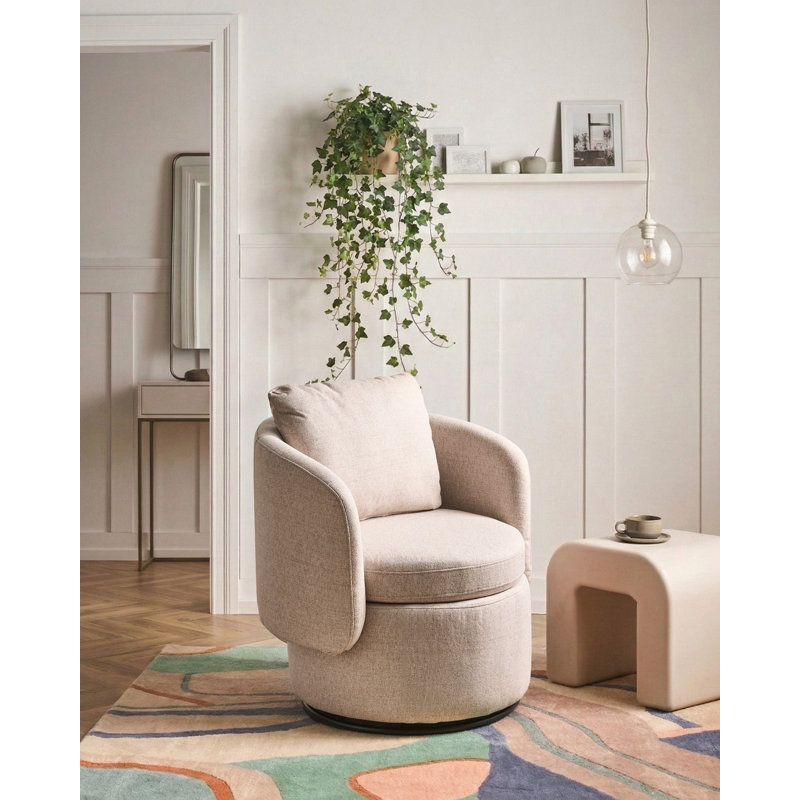 Upholstered Swivel Barrel Chair, Beige