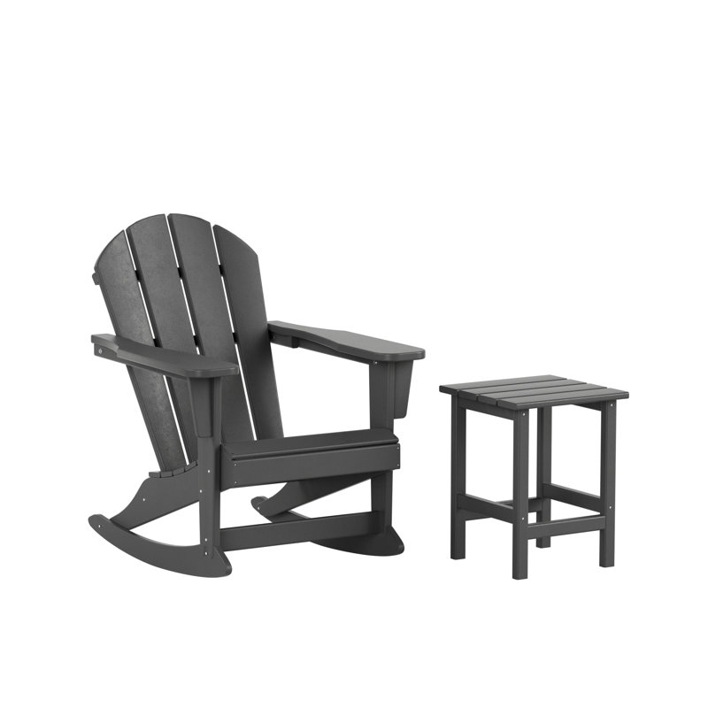 Chaise berçante en plastique avec table d'appoint Laguna Adirondack, gris