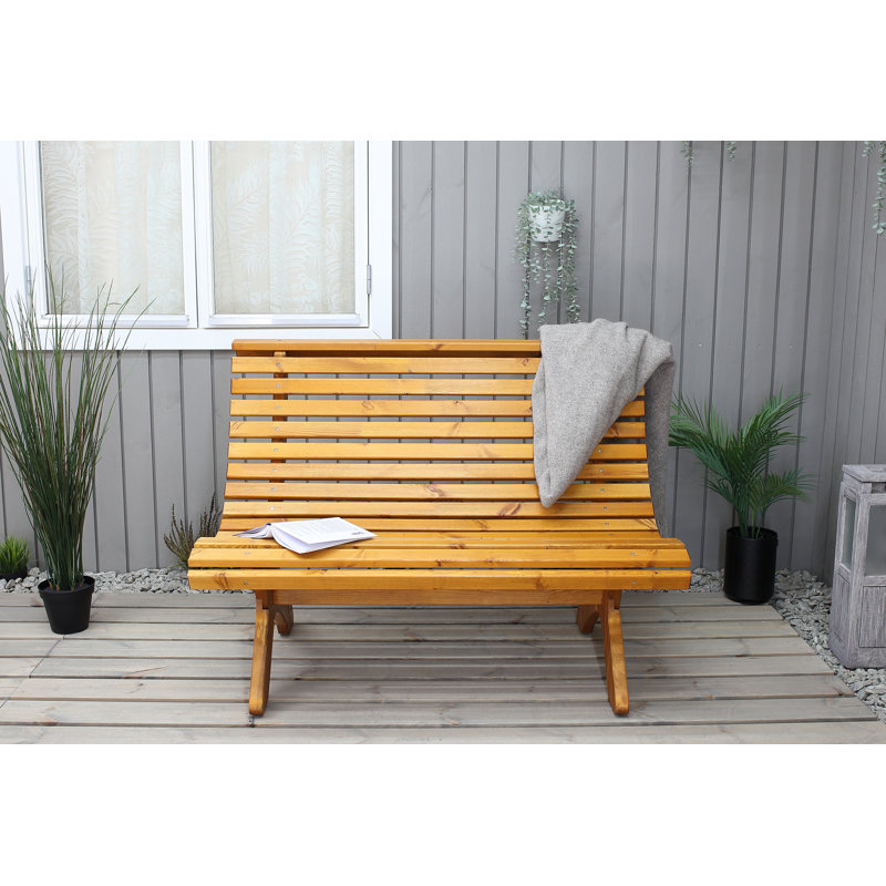 Oluna Solid Wood Pine Outdoor Bench, Honey, 87cm H x 116cm W x 74cm D