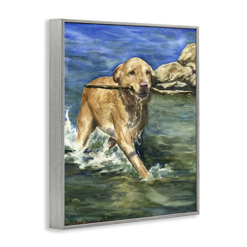 «Happy Labrador» avec giclée encadrée par bâton, conception de George Dyachenko, Estampe numérique Farmhouse