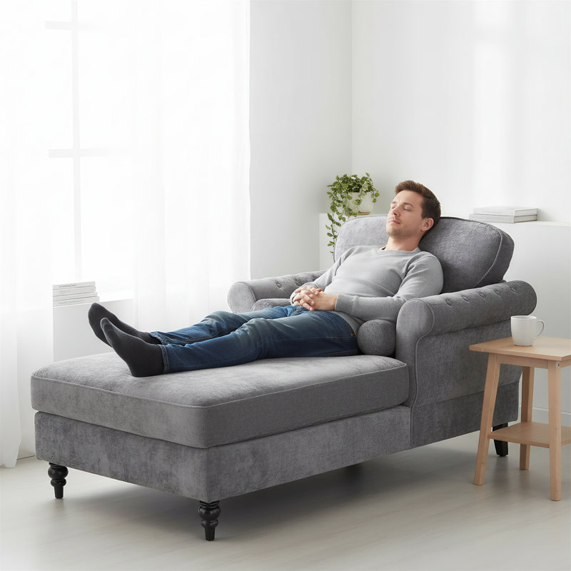 Fauteuil inclinable intérieur en chenille avec coussin large et méridienne rembourrée, Gris clair