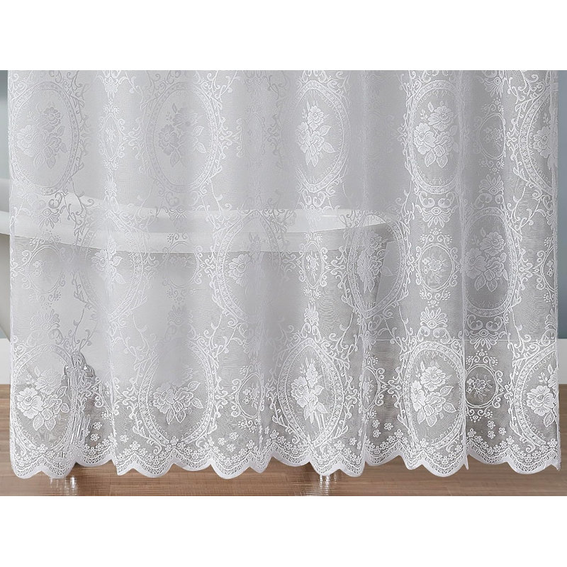White Gothic Lace Fabric Shower Curtain with Valance, 84 Inch