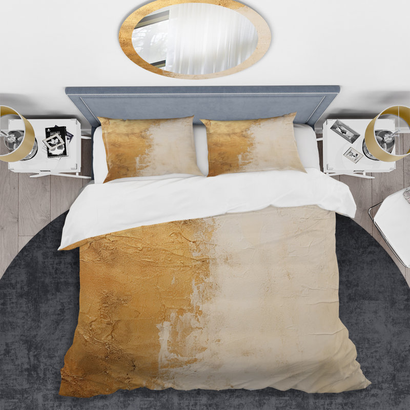 Gold Abstract Split I - Abstract Duvet Cover Set - Microfiber Polyester, Twin Duvet Cover + 2 Standard Shams