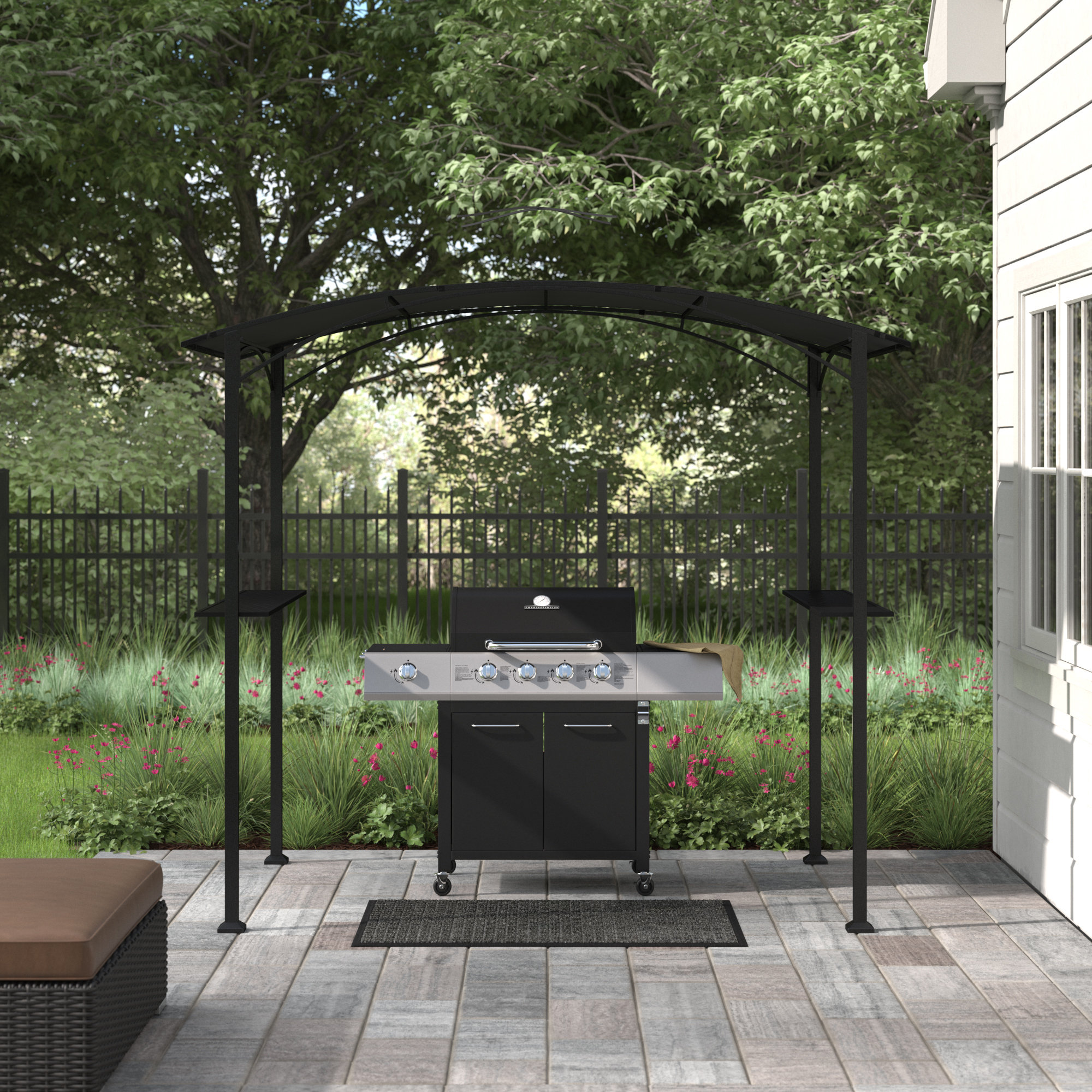 Sunjoy Grill Gazebo 5 ft. x 8 ft. Black Steel Frame Soft Top Gazebo