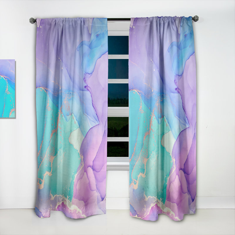 Art liquide bleu et mauve infusé d'or - Rideau moderne - Velours obscurcissant - 1 panneau