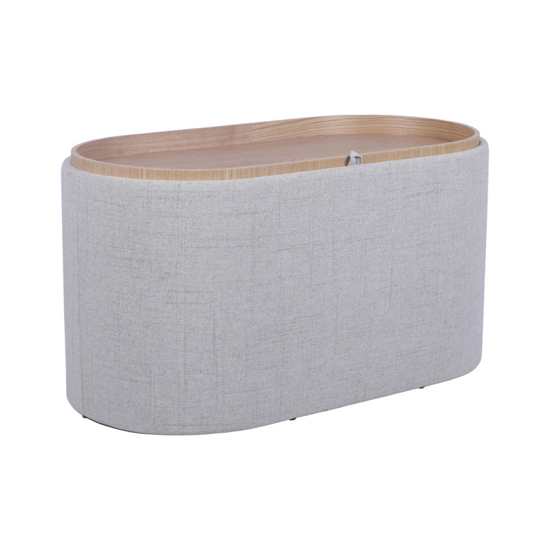 Repose-pieds avec rangement et plateau en bois réversible, naturel, Gris