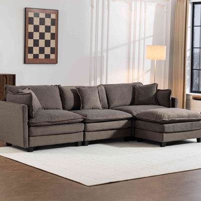 Canapé modulaire moderne à 3 places avec repose-pieds avec coussins de taille, canapé symétrique à 3 places, canapé-lit avec méridienne