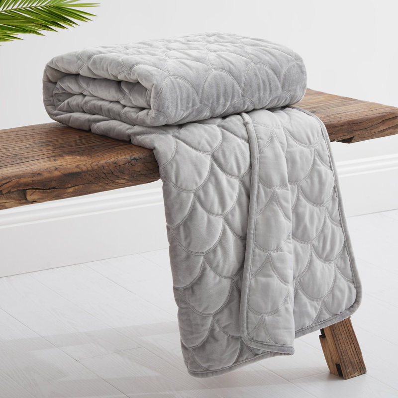 Light Grey Velvet Quilted Throw
