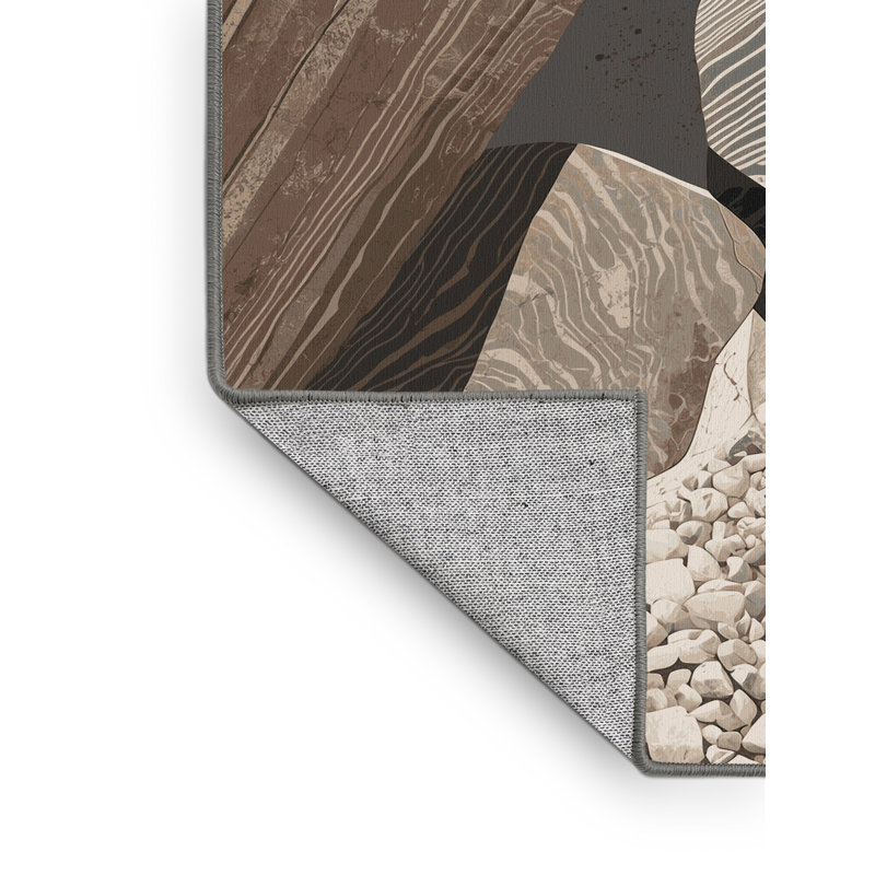 Machine Washable Pavla Rustic Stone Rug in Gray – Gray Binding, 8' Square