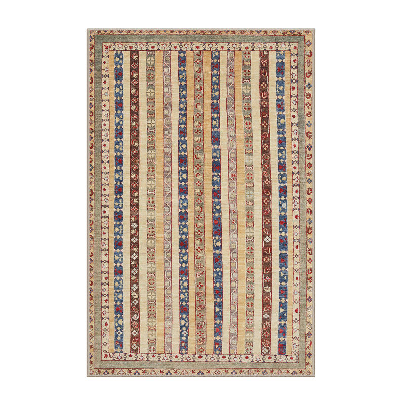 Tapis beige/rouge/jaune contemporain, Rectangle 4 pi x 6 pi