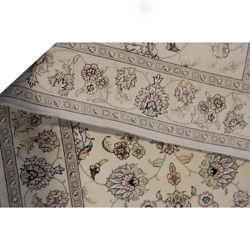Tapis ivoire / brun en laine noué à la main de conception unique 10 pi x 14 pi
