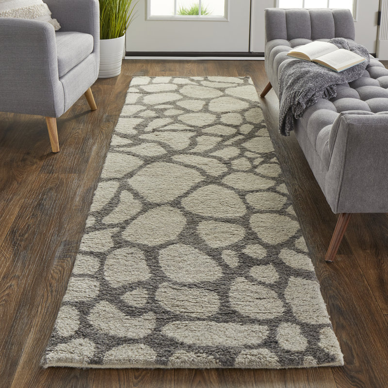 Belden Transitional Abstract, Ivory/Gray Area Rug, Runner 2'6" x 8'