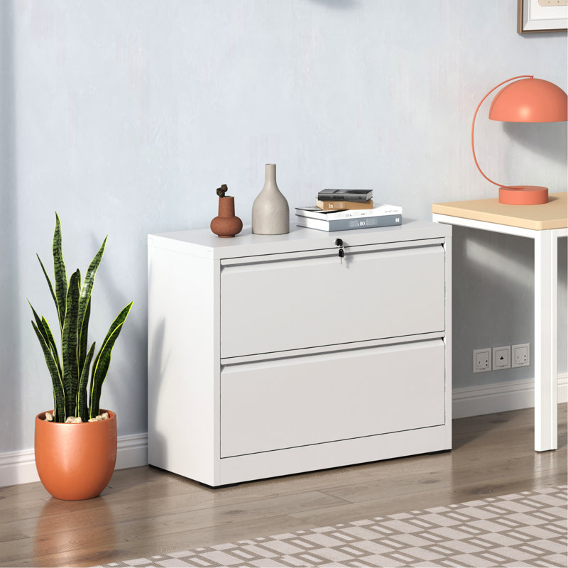 2 Metal Lateral File Cabinet, White, With Enhanced Lock, For Office, Stores Legal/A4/F4 Size Lockable 2 Drawers, Office Handling, Fits